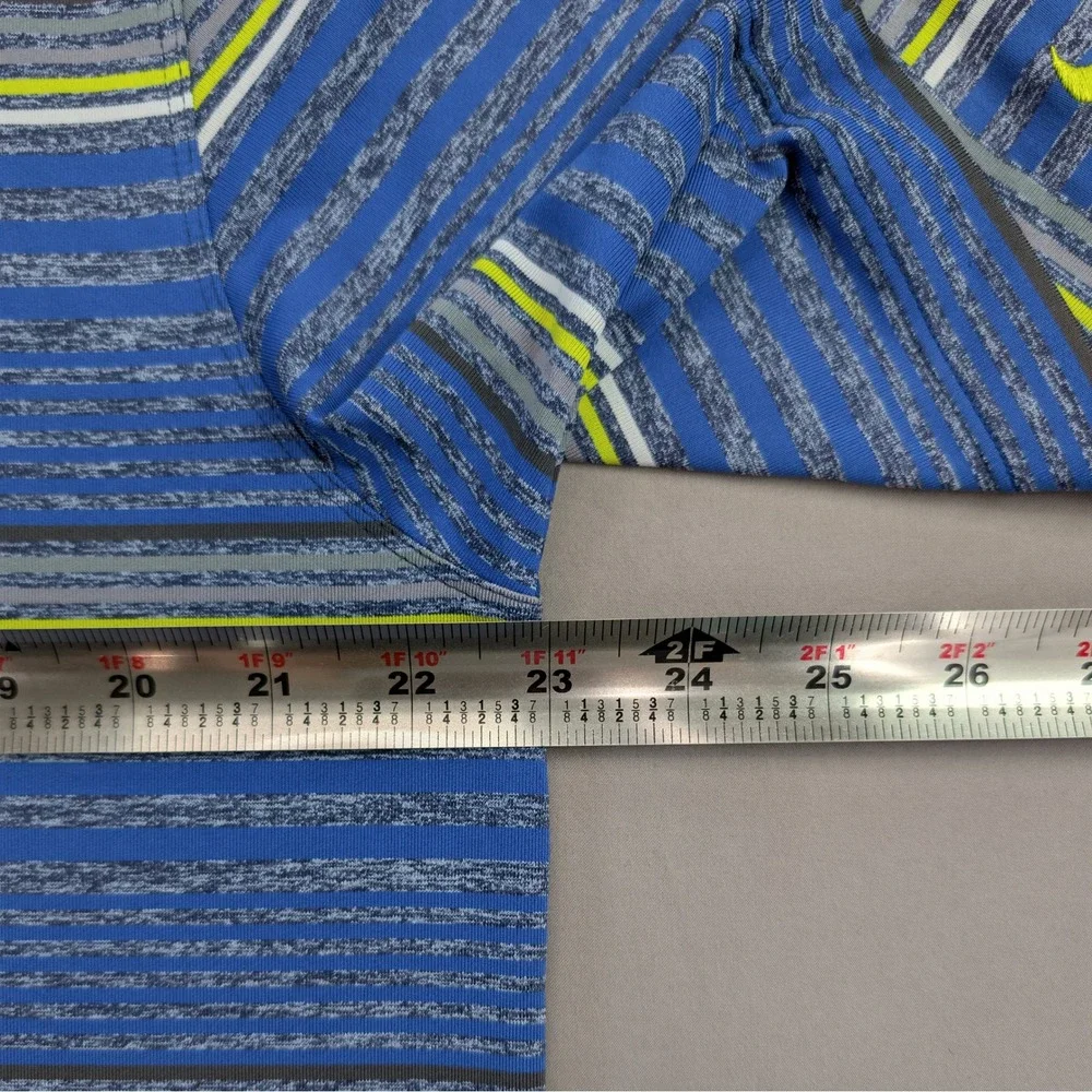 Nike Golf Dri Fit Blue Striped Polo Shirt Large Medallion Club